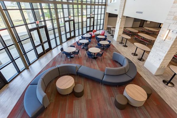 This stunning student commons is just one of the fabulous rooms that #HertzFurniture designed and installed this summer at UME Prep High School in TX_ More and more schools are creating shared commons